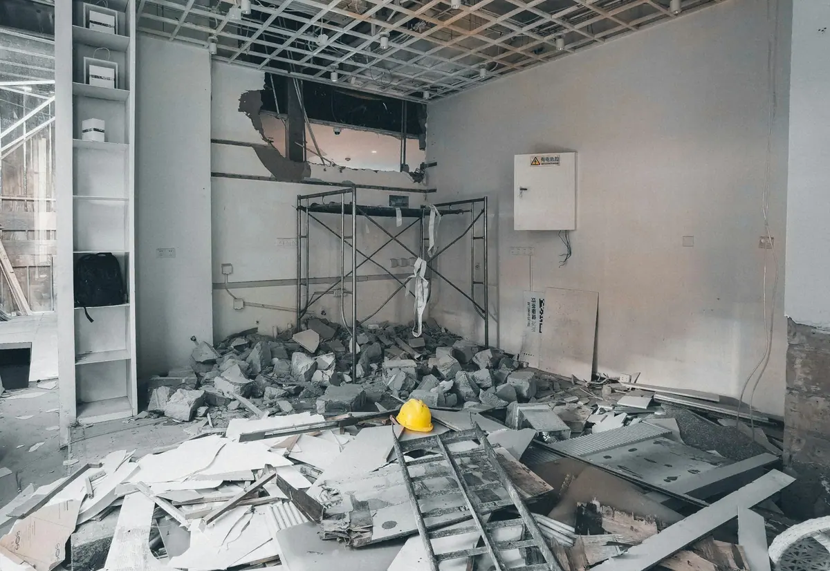 Debris on the floor during a strip-out